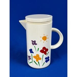 Vintage 1980s Retro Floral Coffee Thermos Plastic Teleflora Pitcher